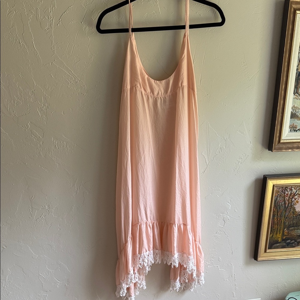 Elegant peach slip Dress with Lace Trim